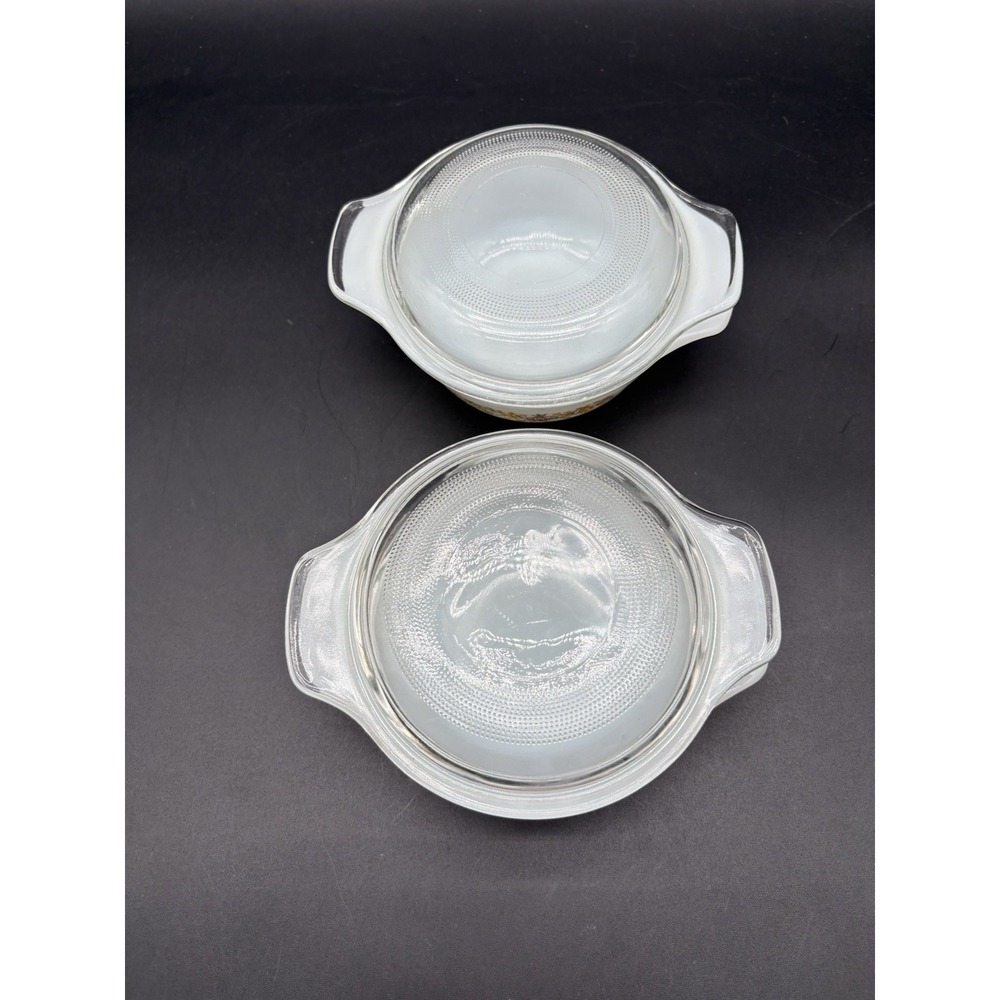 Fire-King #472 Vintage Harvest Vegetable Milk Glass‎ Casserole Bowls w/Lids Pair - Picture 4 of 13